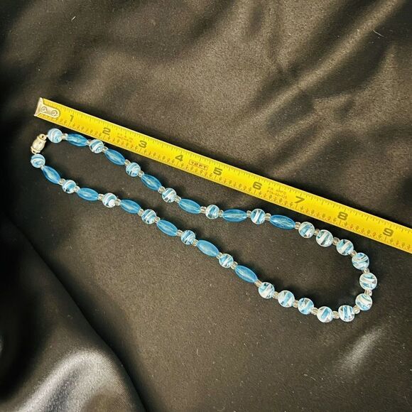 Vintage Art Glass Necklace Crystal White Swirl Aqua Blue AB Sterling Silver 4609 - Picture 9 of 10